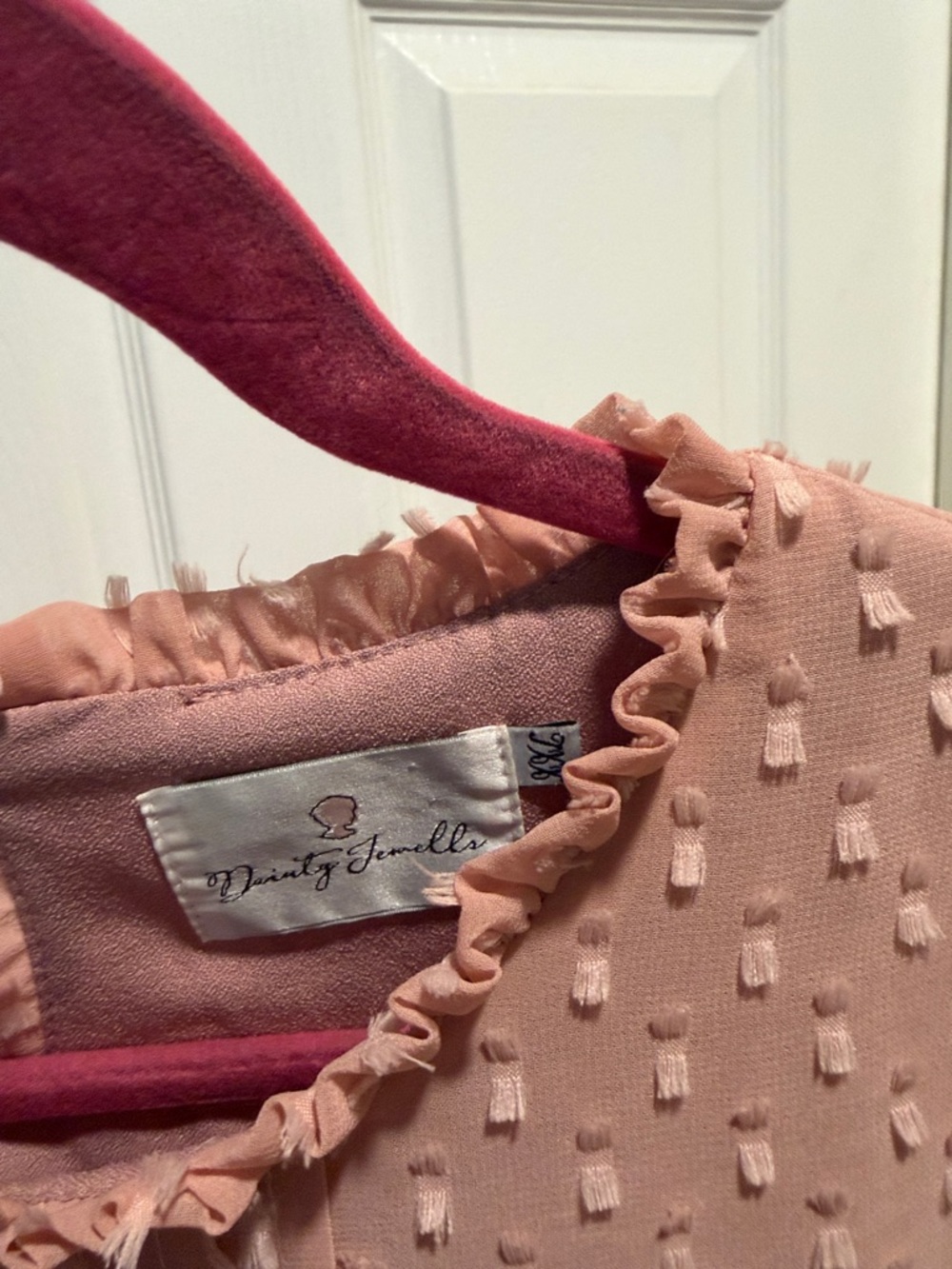 Dainty Jewell’s Blush Pink Tiered Swiss Dot Midi Dress - Picture 4 of 4